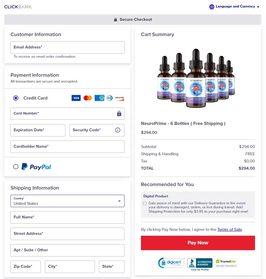 NeuroPrime Checkout Page